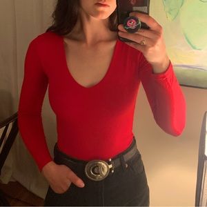 Red v-neck bodysuit